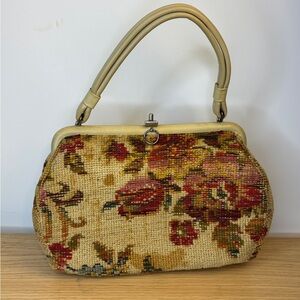 Vintage 60’s Needlepoint Floral Tapestry Handbag (Carpet Bag) with Clasp